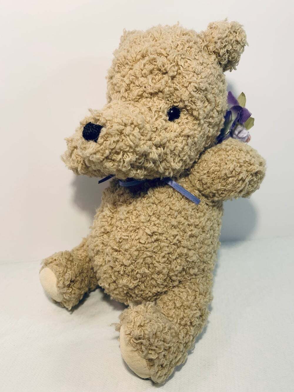 Classic Gund Winnie The Pooh Flower Behind Back Surprise Curly Fur Plush Stuffed